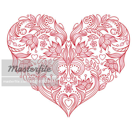 Vector illustration of floral valentines heart isolated on white background.