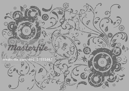 Illustration of abstract blotted floral background in grey colours