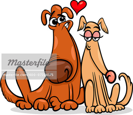 Valentines Day Cartoon Illustration of Funny Dogs Couple in Love