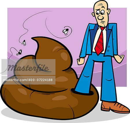Cartoon Concept Illustration of Shit Happens Expression or Man who Trode in Big Poop