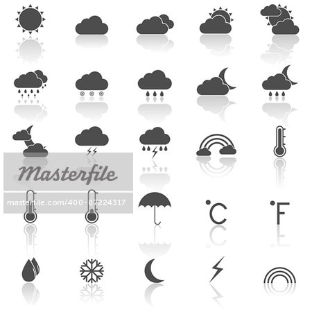 Weather icons with reflect on white background, stock vector