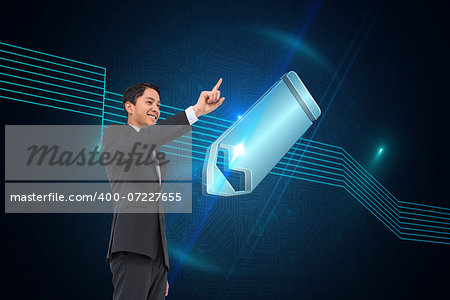 Composite image of smiling asian businessman pointing