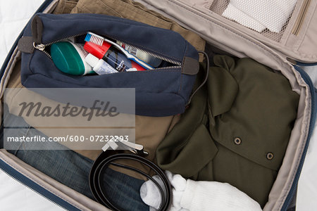Men's Toiletry Travel Bag in Packed Suitcase