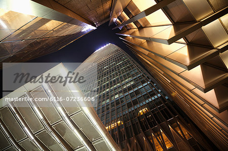 Office skyscraper, directly below, night time