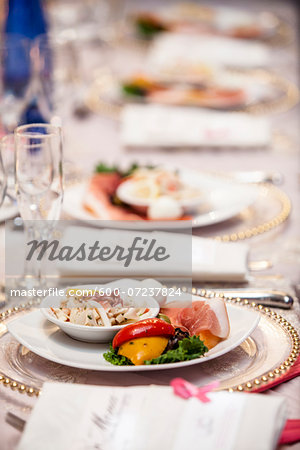 Appetizers at Place Setting at Wedding Reception, Toronto, Ontario, Canada