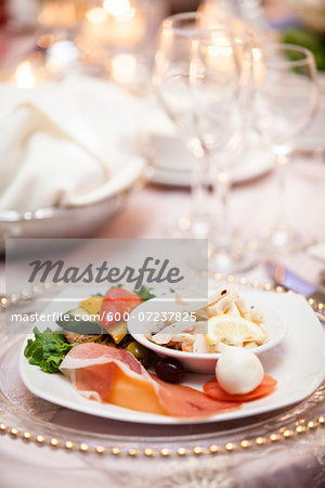 Appetizers at Place Setting at Wedding Reception, Toronto, Ontario, Canada