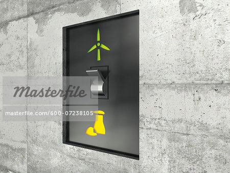 3D Illustration of Switch adjusted to Wind Energy Symbol 3D Illustration of Switch adjusted to Wind Energy Symbol