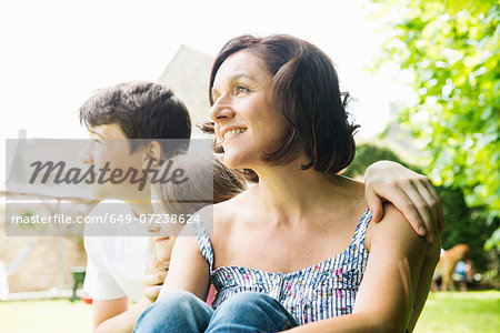 Portrait of mother with son and daughter