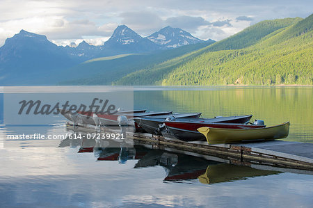 Moored boats, Lake McDonald, Glacier National Park, Montana, USA