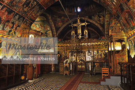 Interior of Church of the Panagia, Lindos, Rhodes, Dodecanese, Greek Islands, Greece