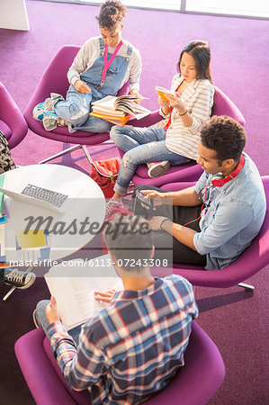 University students reading in lounge