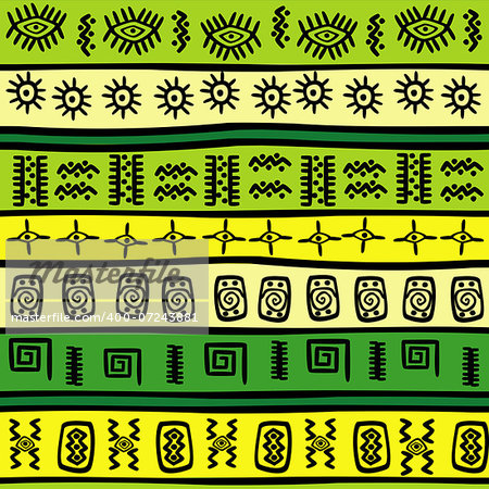 Background with green and yellow tribal ornaments