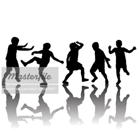 set of children silhouettes dancing