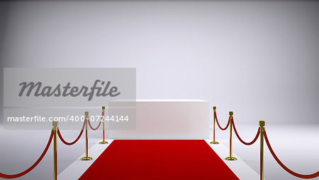 The red carpet and white box. Gray background. 3d rendering