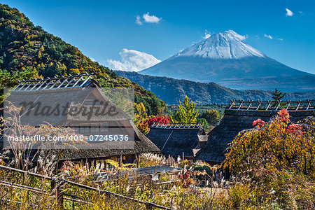 Mt Fuji viewed from Iyashinofurusato near Lake Saiko in Japan.