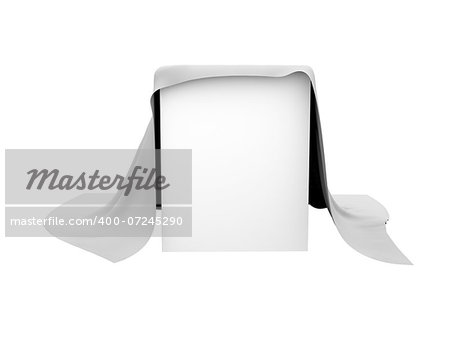 Box covered with a white cloth. Isolated render on a white background