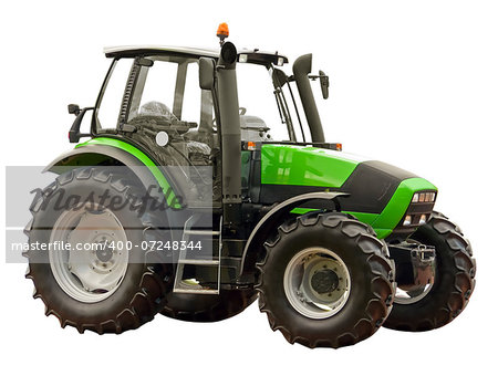 Green farm  tractor on a white background