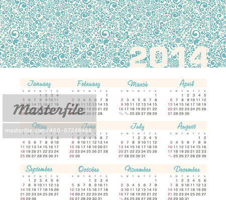 Vector calendar for 2014 eps without transparency