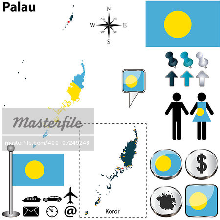 Vector of Palau set with detailed country shape with region borders, flags and icons