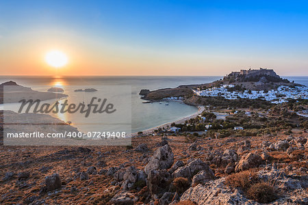 sunrise in the Lindos. Rhodes island, Greece
