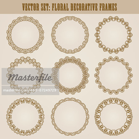 Vector set of decorative ornate frame with floral elements for invitations. Page decoration.
