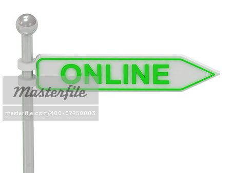 3d rendering of sign with green "Online", Isolated on white background