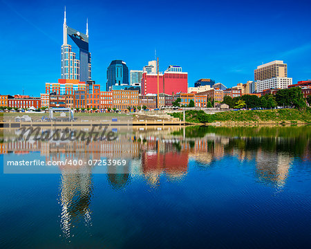 Nashville, Tennessee downtown skyline at Cumberland River.