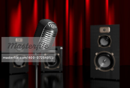 3d illustration of a microphone and speakers on scene