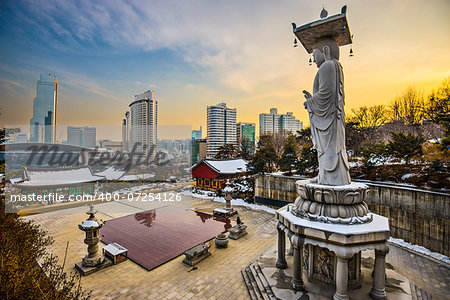 Seoul, South Korea skyline from Bongeunsa Temple.