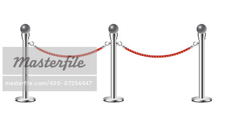 Stand rope barriers in silver design with red rope on white background