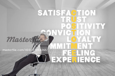 Composite image of young businesssman in office sitting on chair