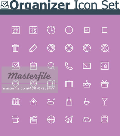 Set of the simple personal organizer interface icons