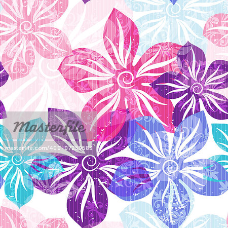 Seamless floral spring pattern with pastel translucent colorful flowers and curls (vector EPS 10)