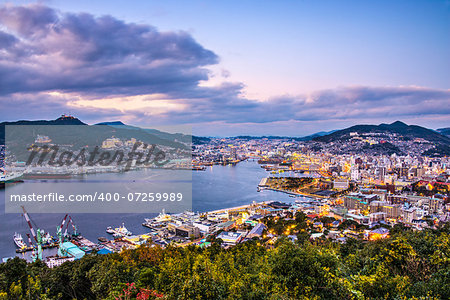 Nagasaki, Japan skyline at the bay.