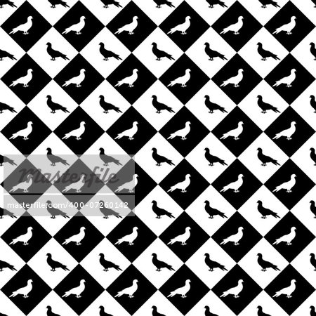 Design seamless monochrome diamond pattern with a silhouette of bird. Vector art