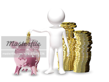 3d illustration of a man with piggy bank