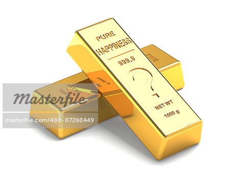 Set of Gold bars Isolated on the White Background. Labeled with Pure Happines?