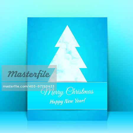 Blue Greeting card background with Christmas tree