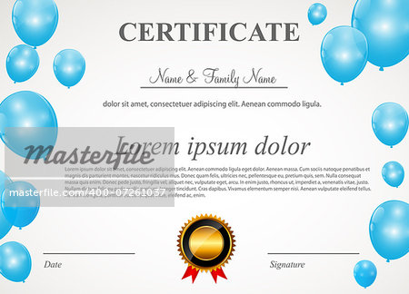 Certificate with balloons template vector illustration