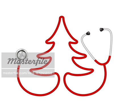 Stethoscope in shape of tree in red design on white background