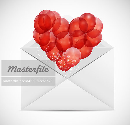 Valentines Day Card with Heart Shaped Balloons, Vector Illustration.