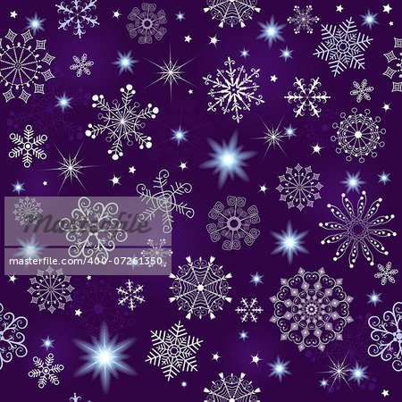 Seamless violet christmas pattern with snowflakes and stars(vector eps 10)