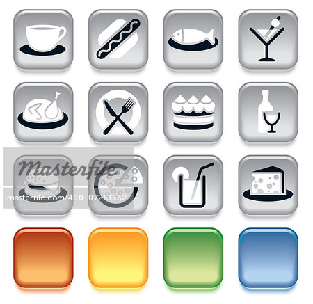 Collection of colorful food icons over white background