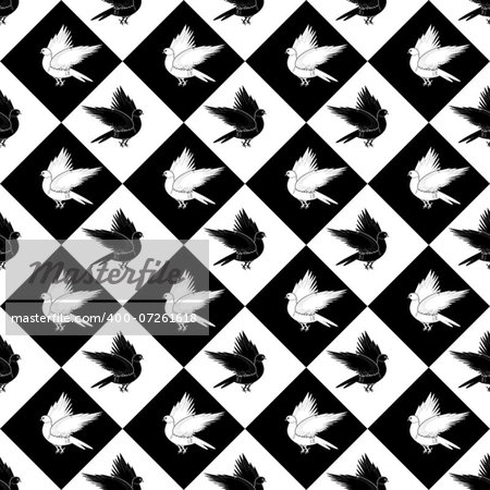Design seamless monochrome diamond pattern with a silhouette of bird. Vector art
