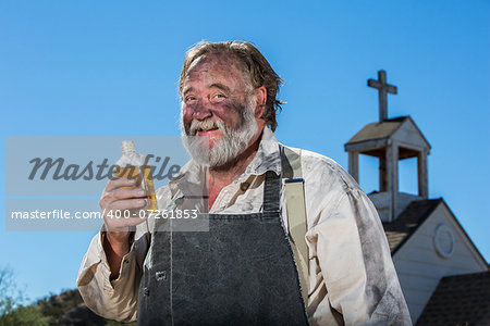 Old West Drunkard Drinks a Bottle of Alchohol