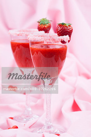 Fresh strawberry drink in wine glasses. Shallow dof