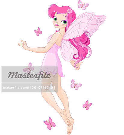 Illustration of a cute pink flying fairy