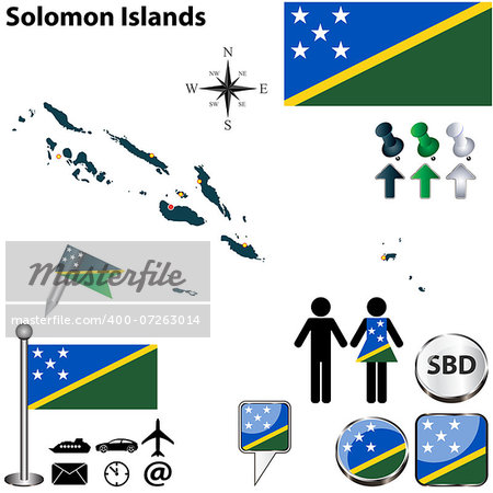 Vector of Fiji set with detailed country shape with region borders, flags and icons
