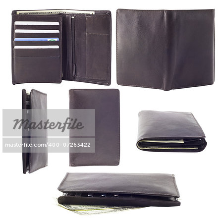 Collection of photographs of male wallet. Six images from different angles