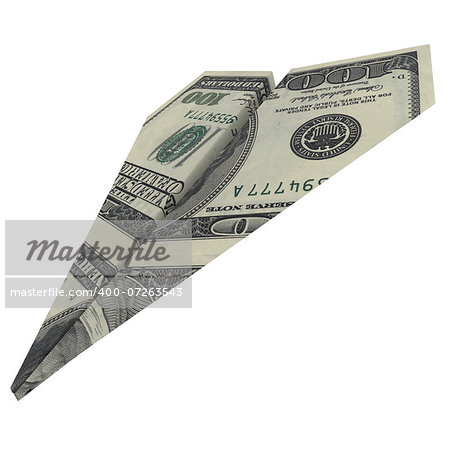 Paper airplane from the dollars. Isolated render on white background